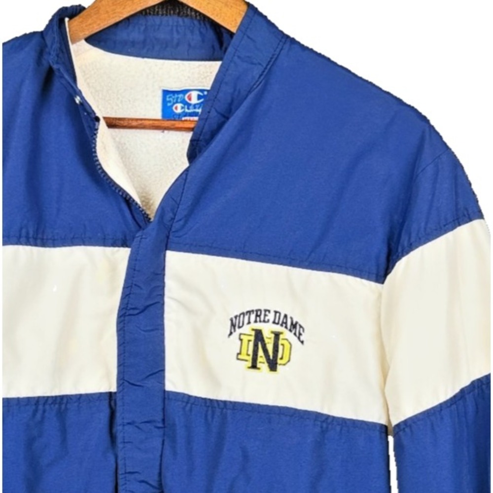 Vintage Champion Blue Bar Notre Dame Windbreaker Jacket Full Zip Blue White Medi